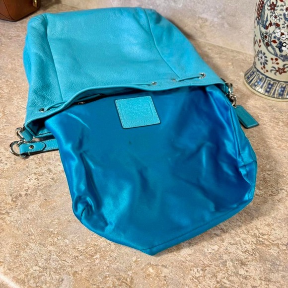 2014 Coach Legacy Drawstring Bucket Bag Turquoise Blue Leather Shoulder Purse main image 7